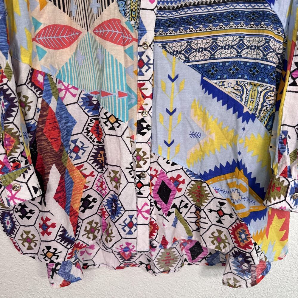 Calessa Top Womens 2X Geometric Button Front Boho Tunic Blouse Tribal Multicolor - Picture 6 of 11